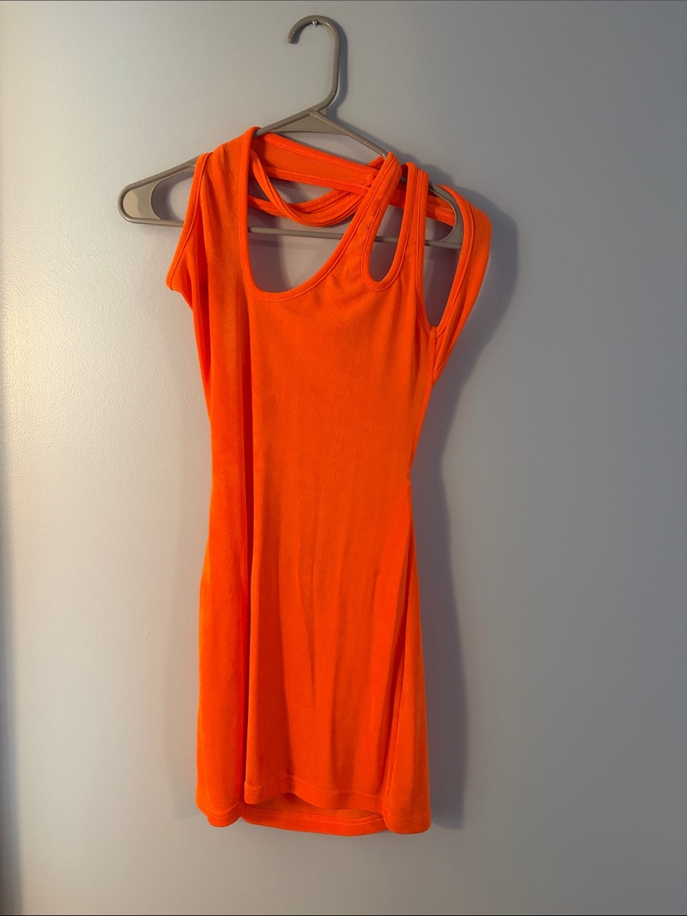 Beginning Boutique Neon Orange One-Shoulder Cutout Dress